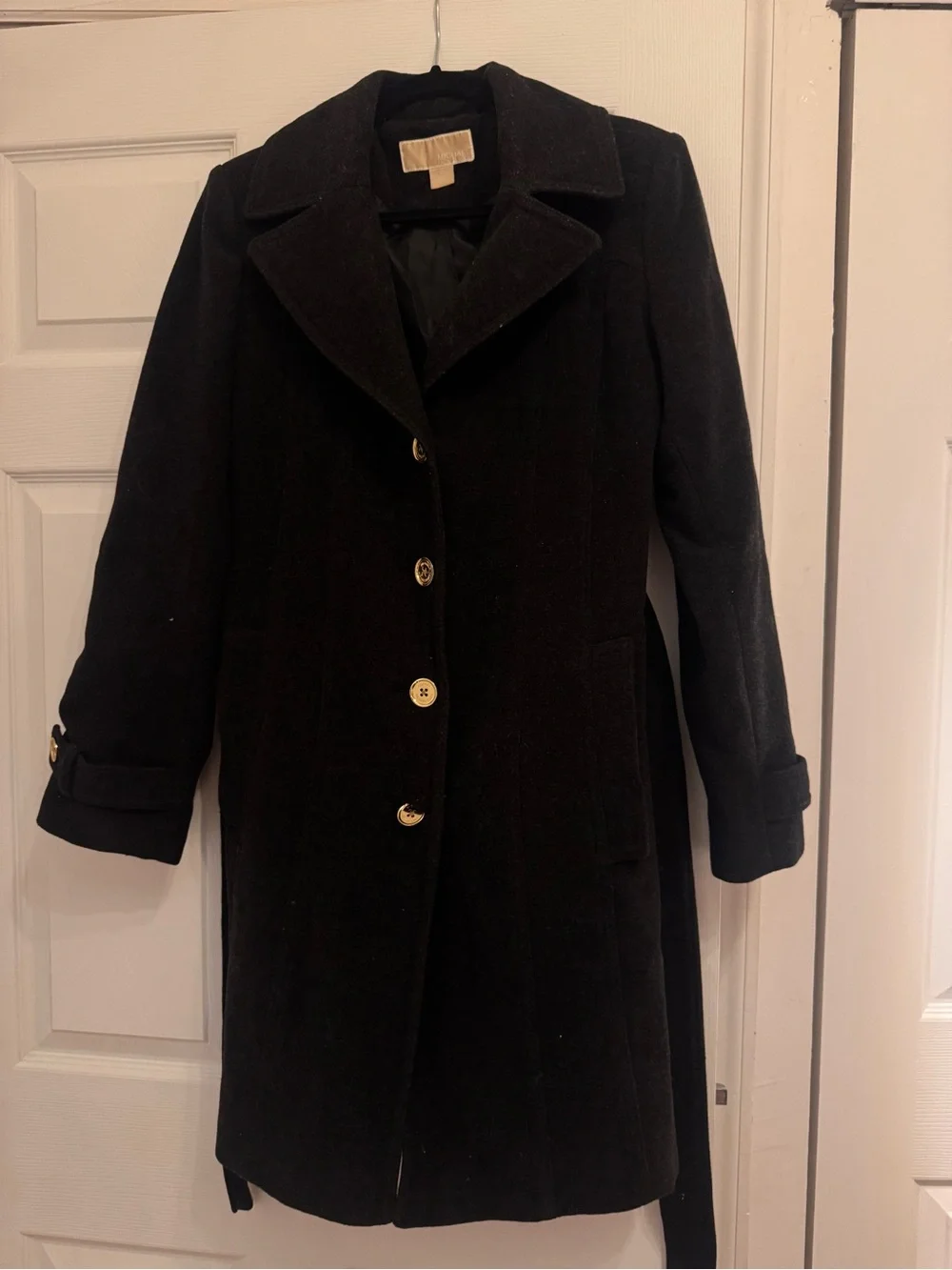 Michael Kors Black Trench Coat with Gold Buttons